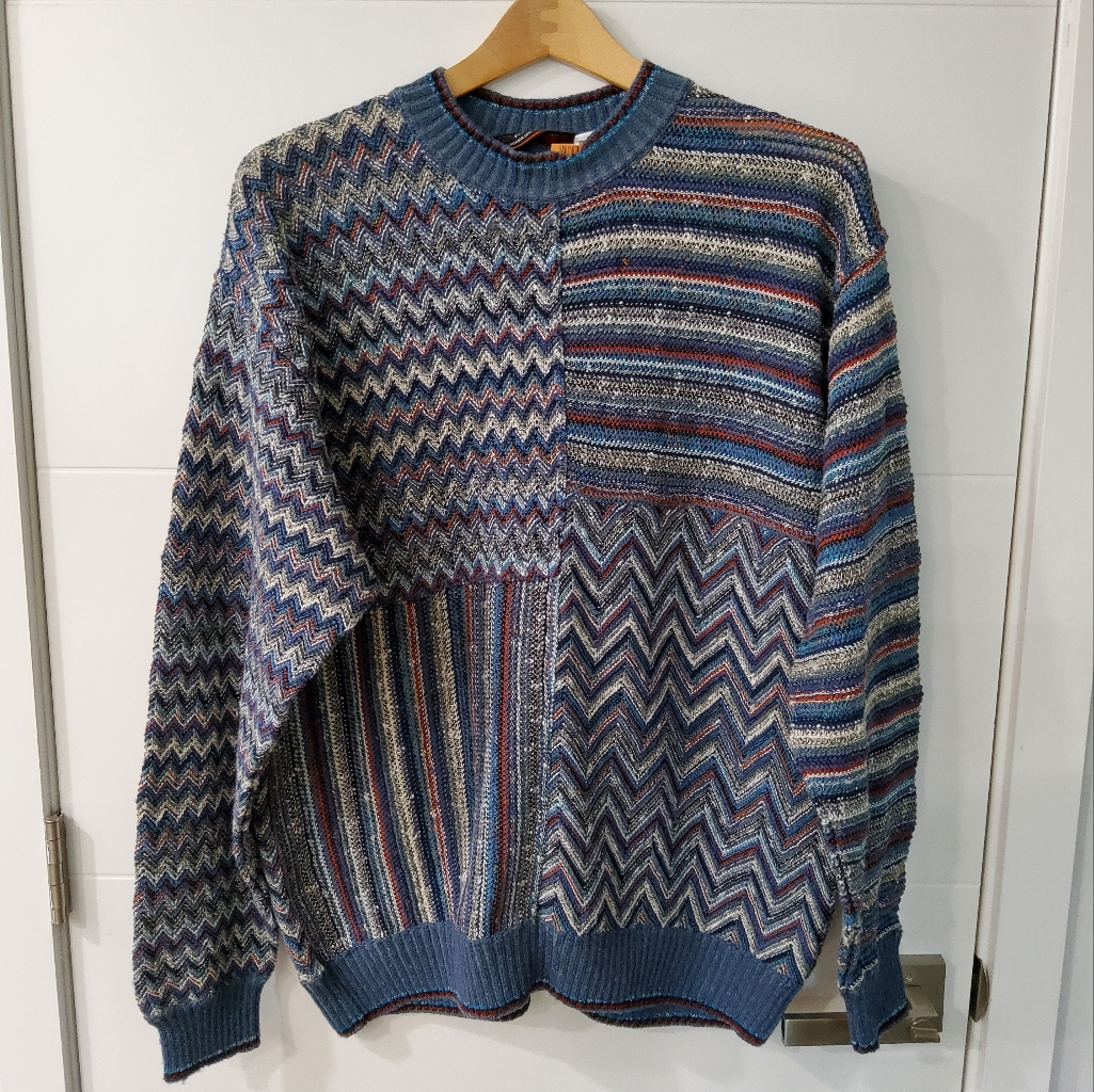 Marcus Neiman Marcus Collection Multicolor Colorblock Linen Blend Sweater Size L